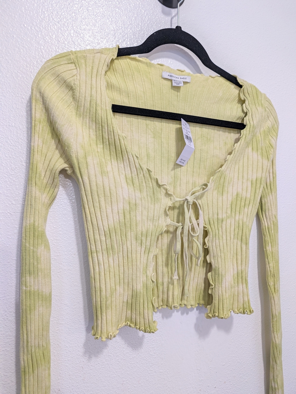 American Eagle Outfitters Sage Tie-Front Ribbed Crop Top - Picture 3 of 6